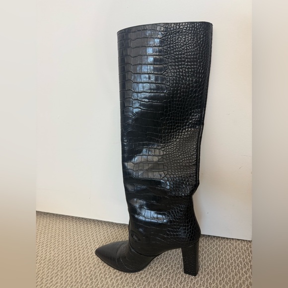 Chic Black Croc-Embossed Over the Knee Boots - Picture 2 of 3